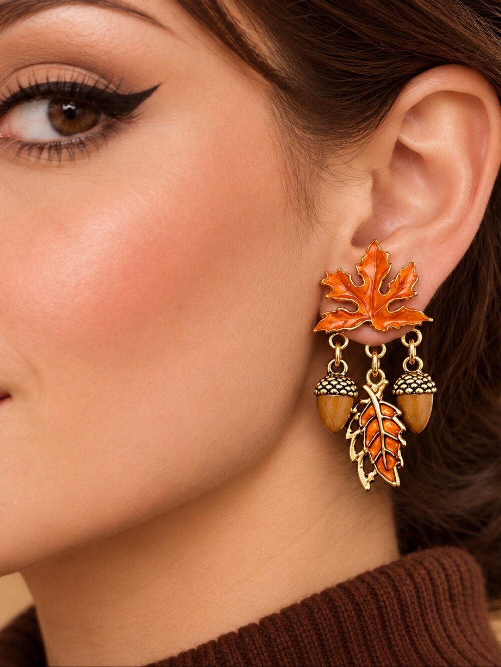 MODCLOTH MAPLE LEAF PINECONE AUTUMN EARRINGS 2🍁